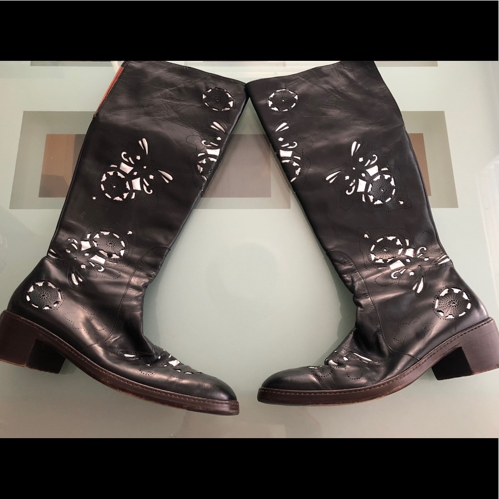 Dries Van Noten Black Boots + Silver Inlay Leather